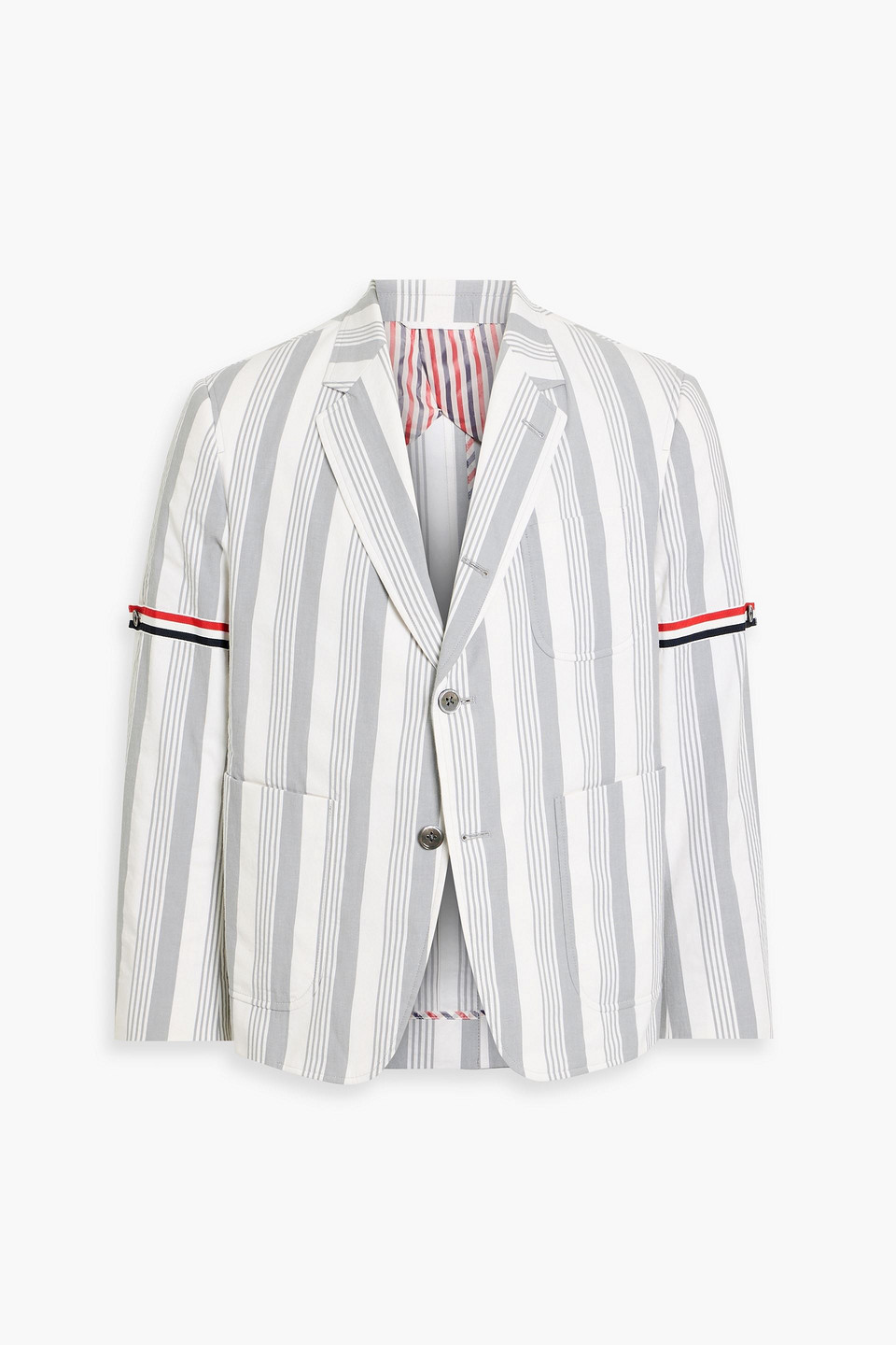 thom browne - striped cotton blazer - gray - 3