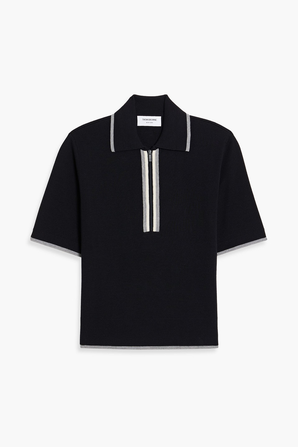 thom browne - striped wool polo shirt - blue - 1