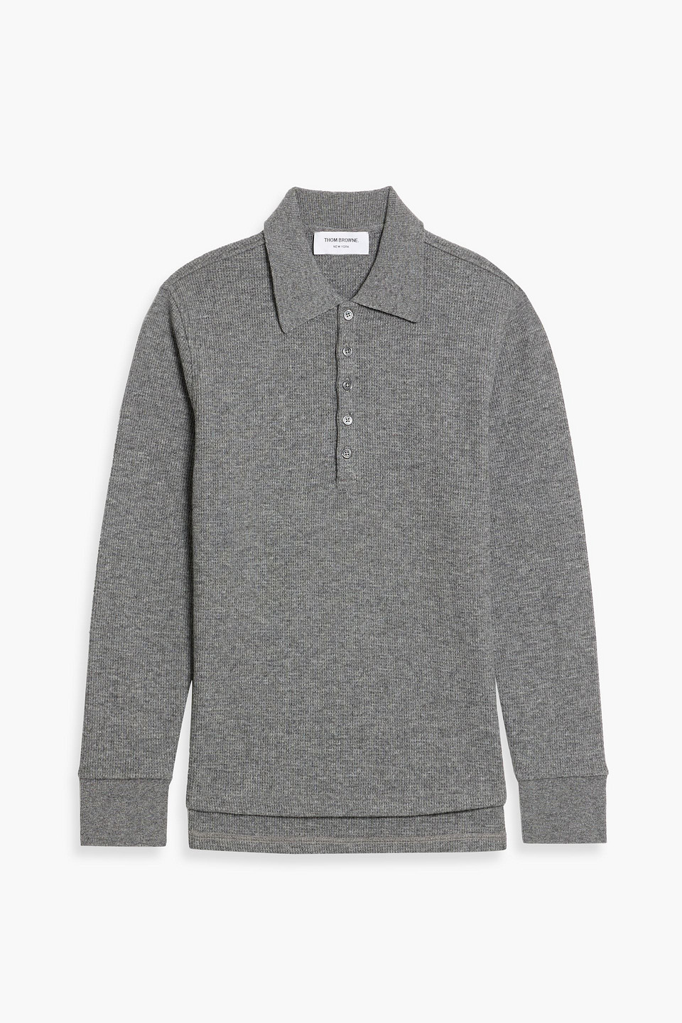 thom browne - waffle-knit cashmere polo sweater - gray - 0