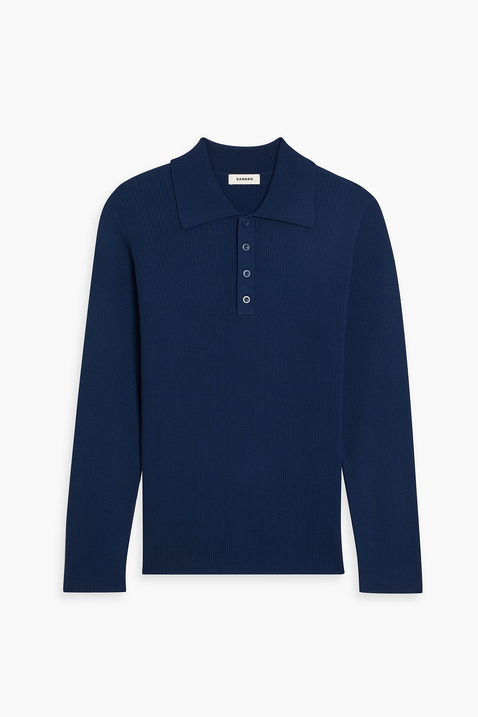 Sandro Ribbed-knit Polo Shirt In Blue