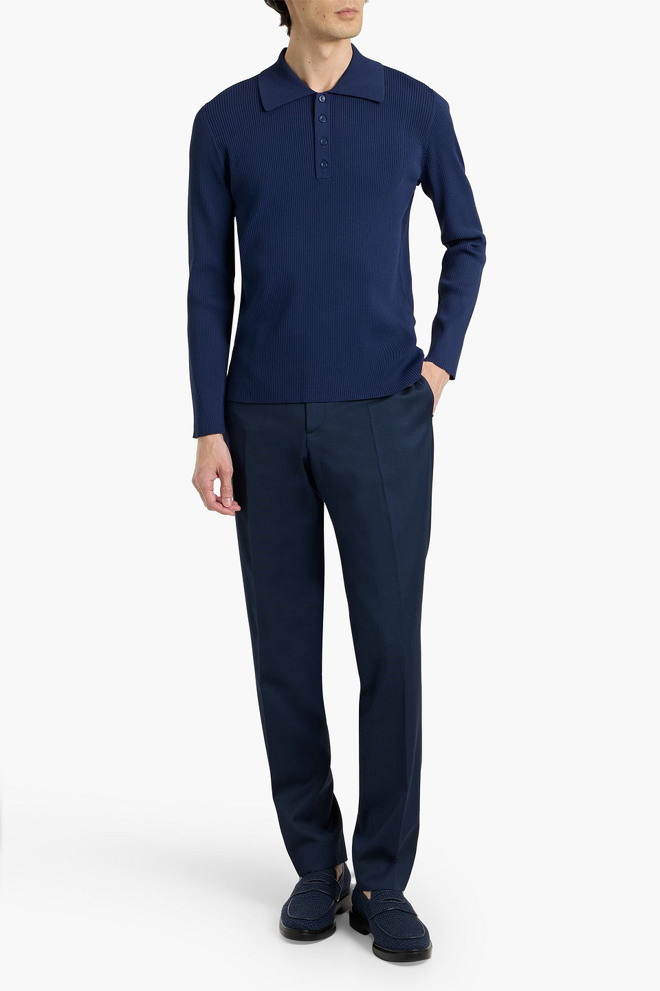  Sandro - Poloshirt In Rippstrick - Blau - M 