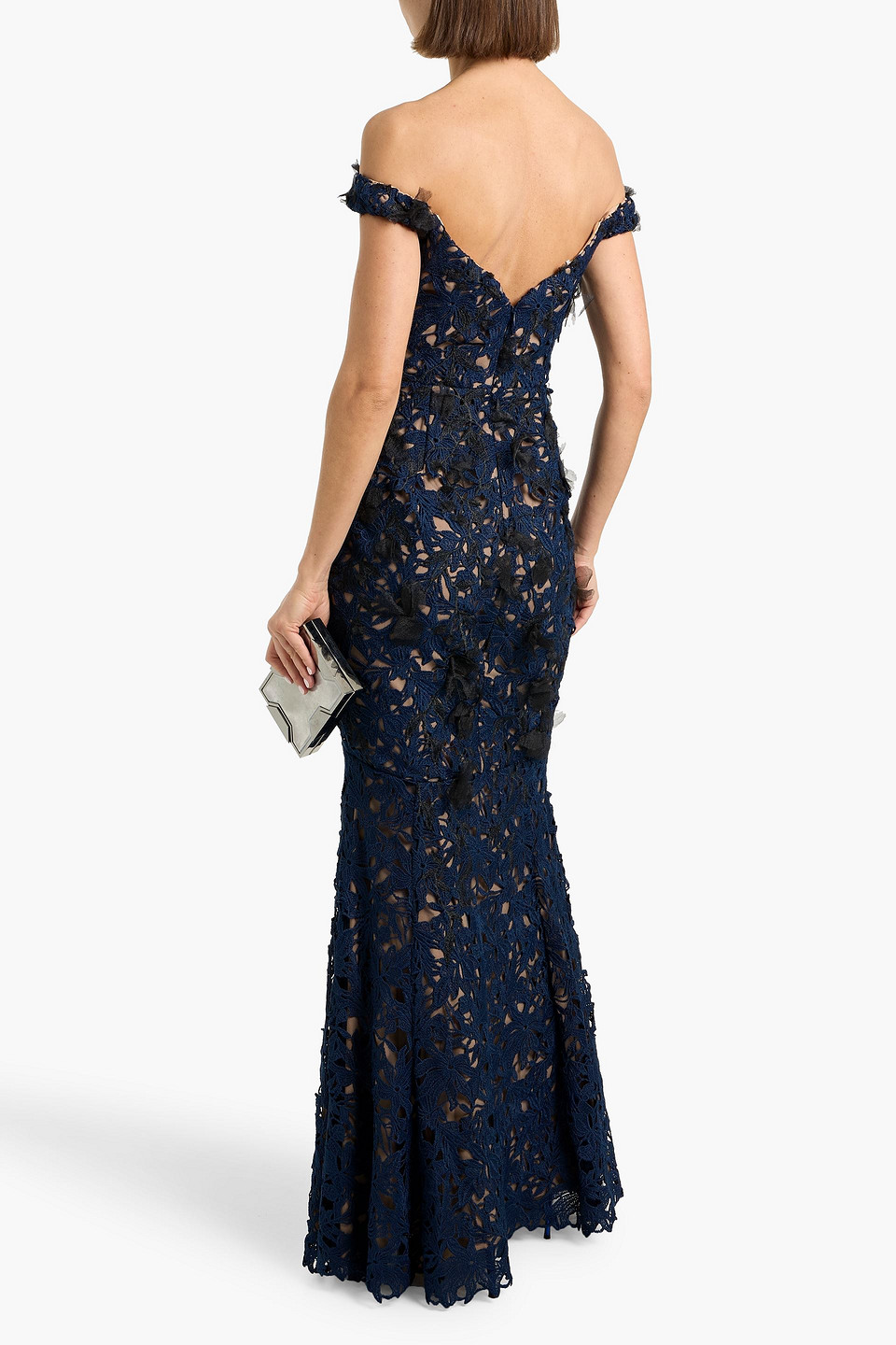  Marchesa Notte - Off-the-shoulder Guipure Lace Gown - Blue - Us 2 