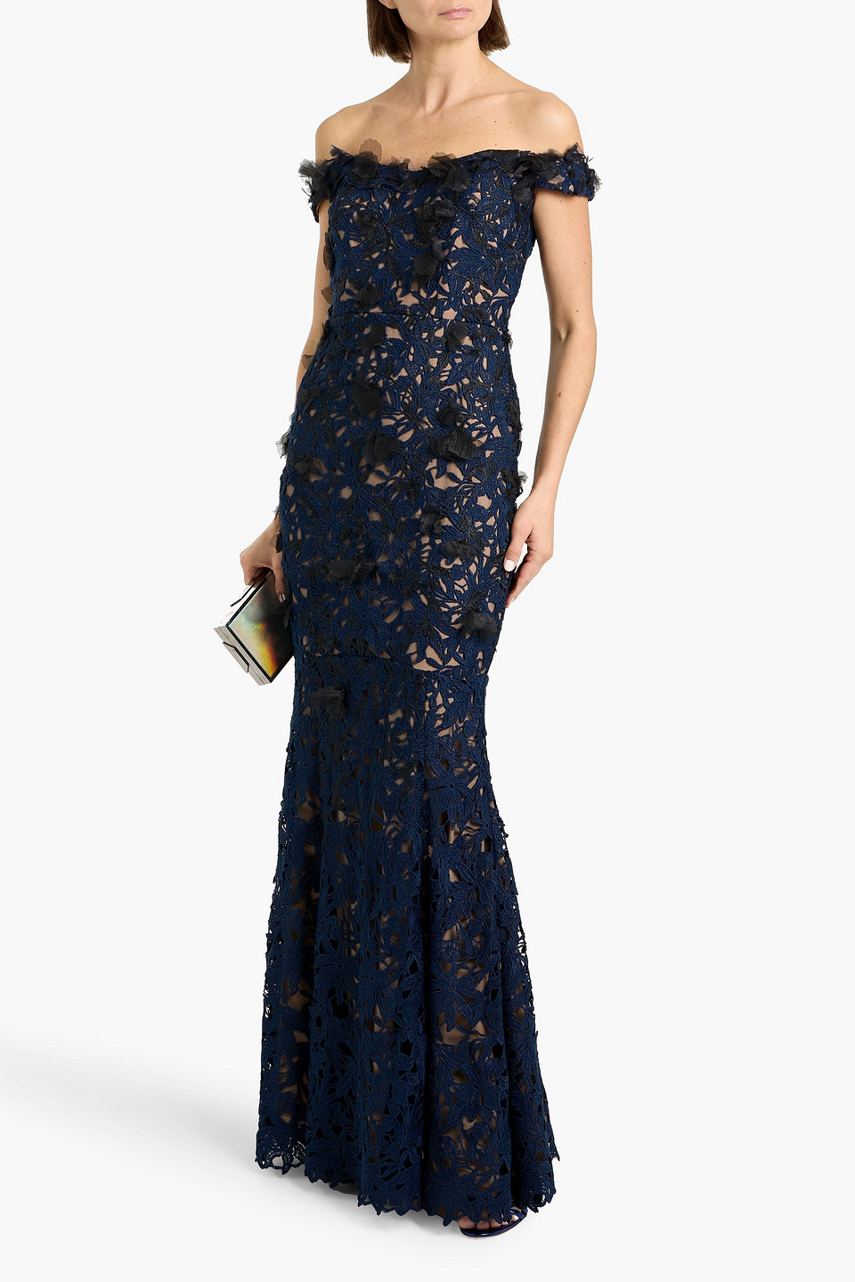  Marchesa Notte - Off-the-shoulder Guipure Lace Gown - Blue - Us 2 