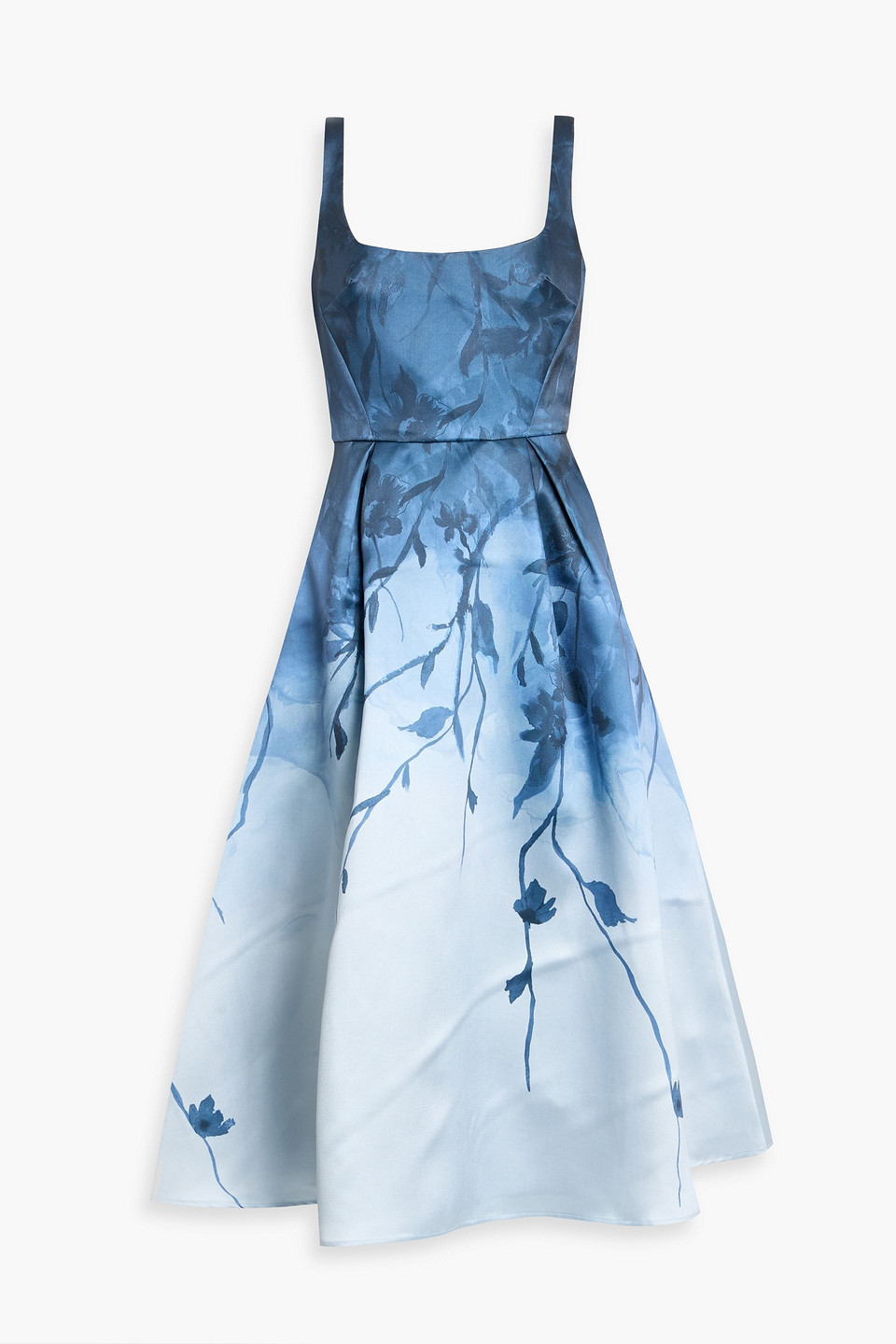Marchesa Floral-print Mikado Midi Dress In Blue