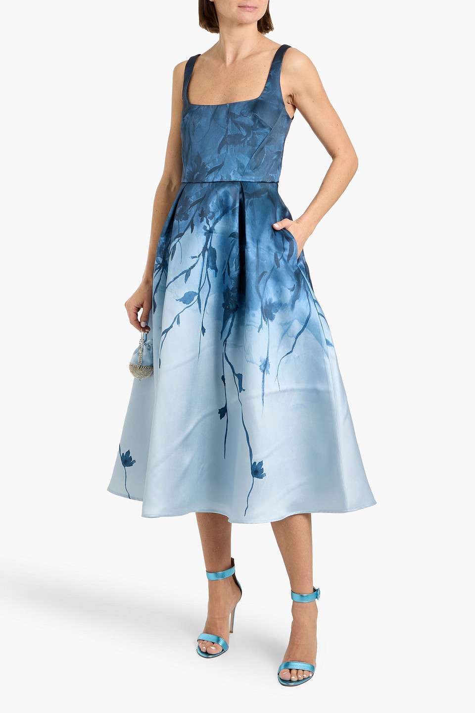  Marchesa - Midikleid Aus Faille Mit Floralem Print - Blau - Us 8 