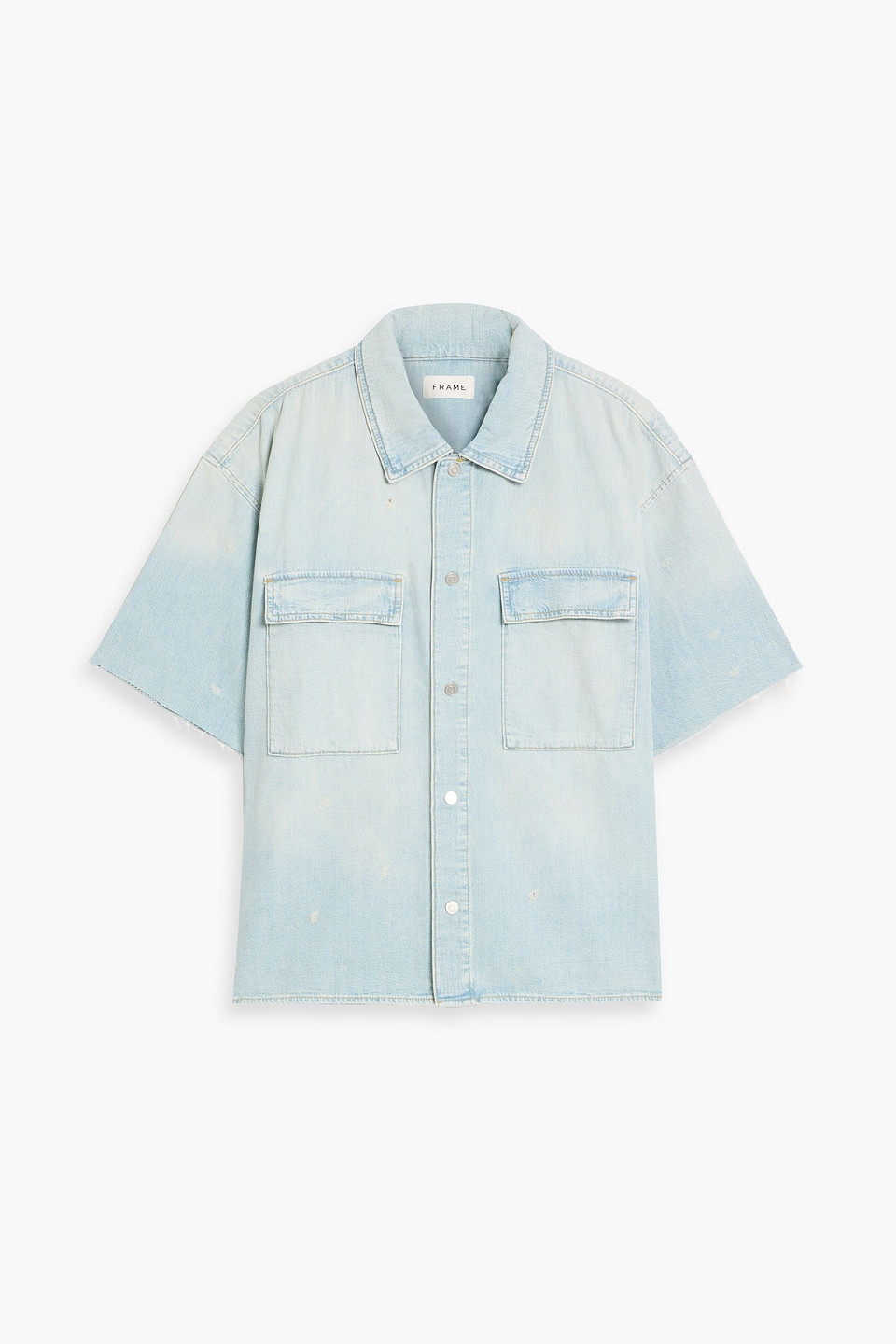 Frame Distressed Denim Shirt In Blue