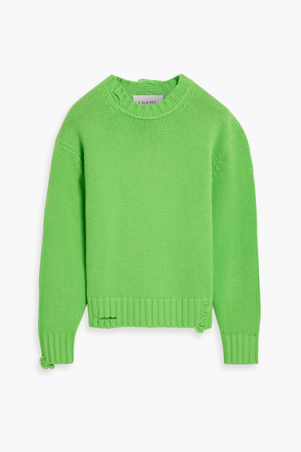 Frame Distressed Cashmere Sweater In Green