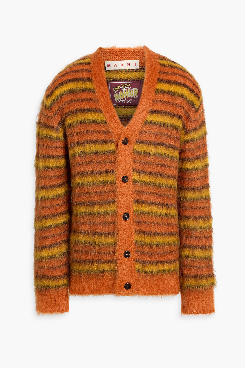 Marni Striped Mohair-blend Cardigan In Orange