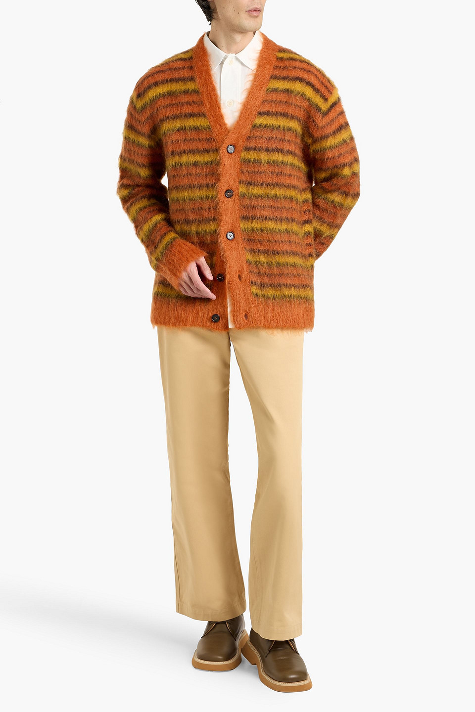 Marni - Gestreifter Cardigan Aus Einer Mohairmischung - Orange - It 44 