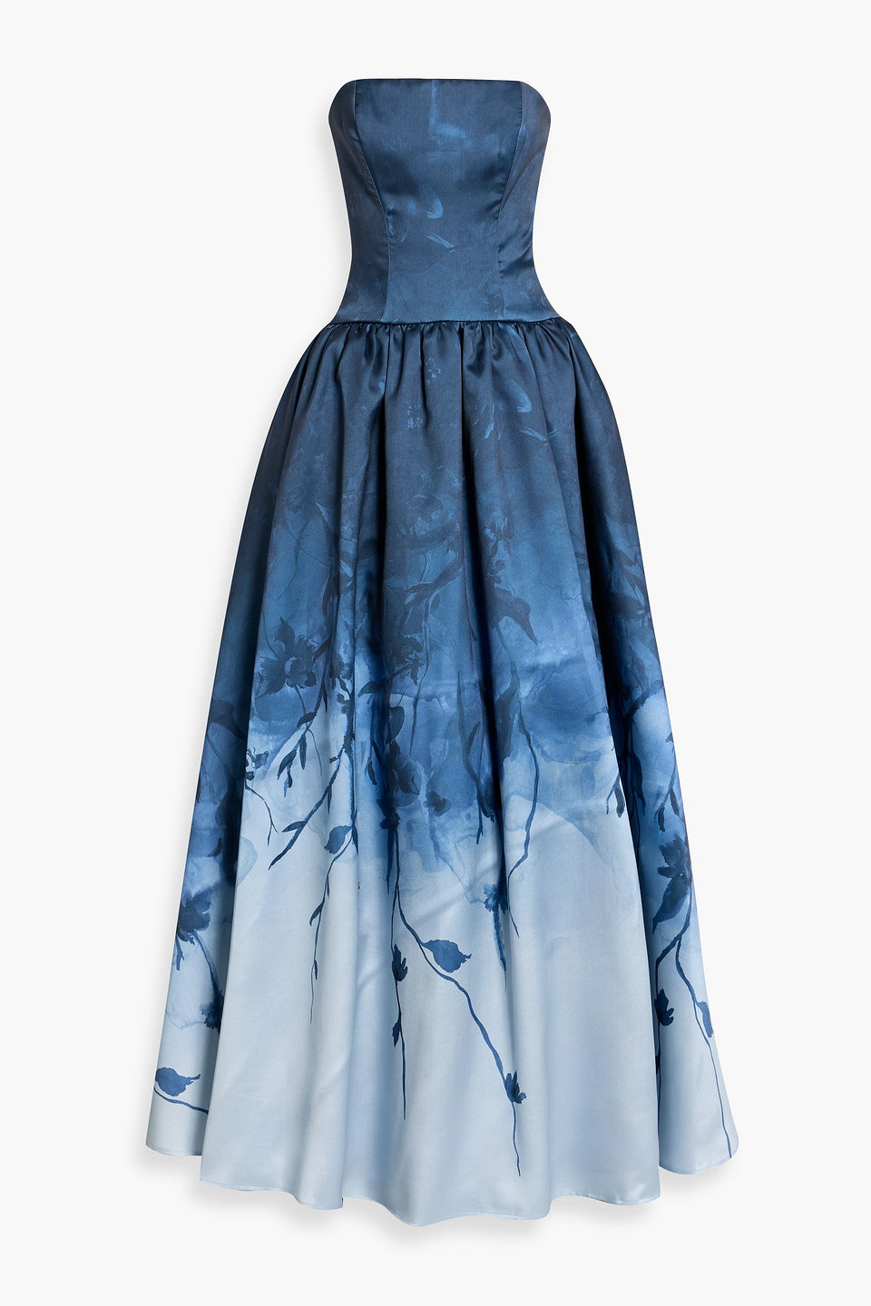 marchesa notte - strapless printed mikado gown - blue - us 4