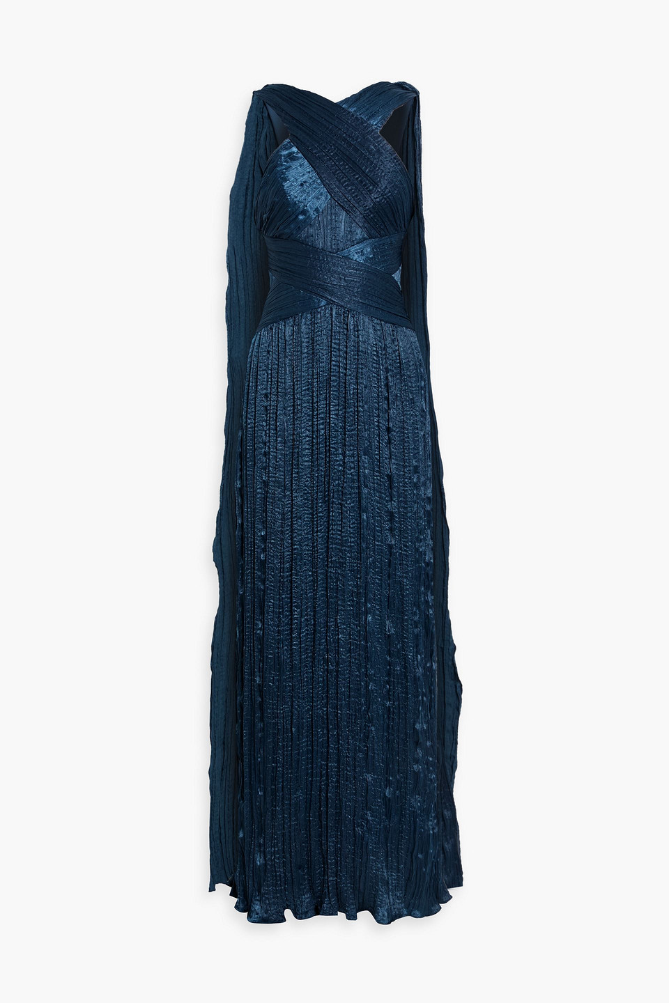 Marchesa Notte Draped Crinkled-satin Gown In Blue