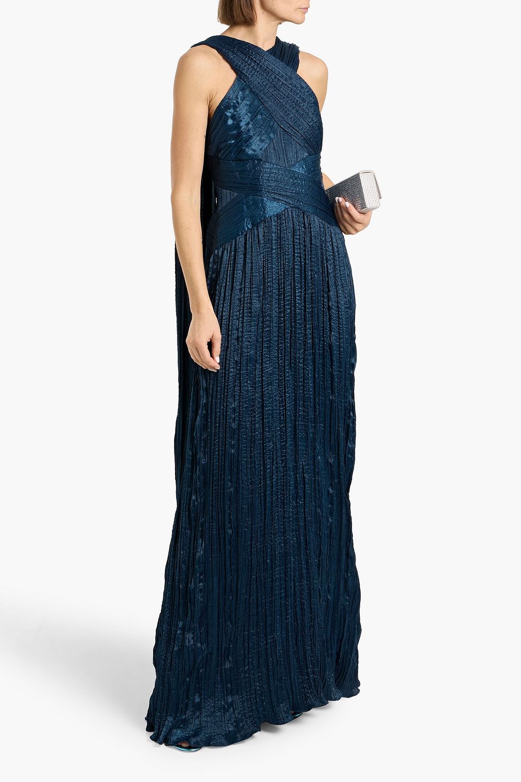 Draped crinkled-satin gown - navy - US 2
