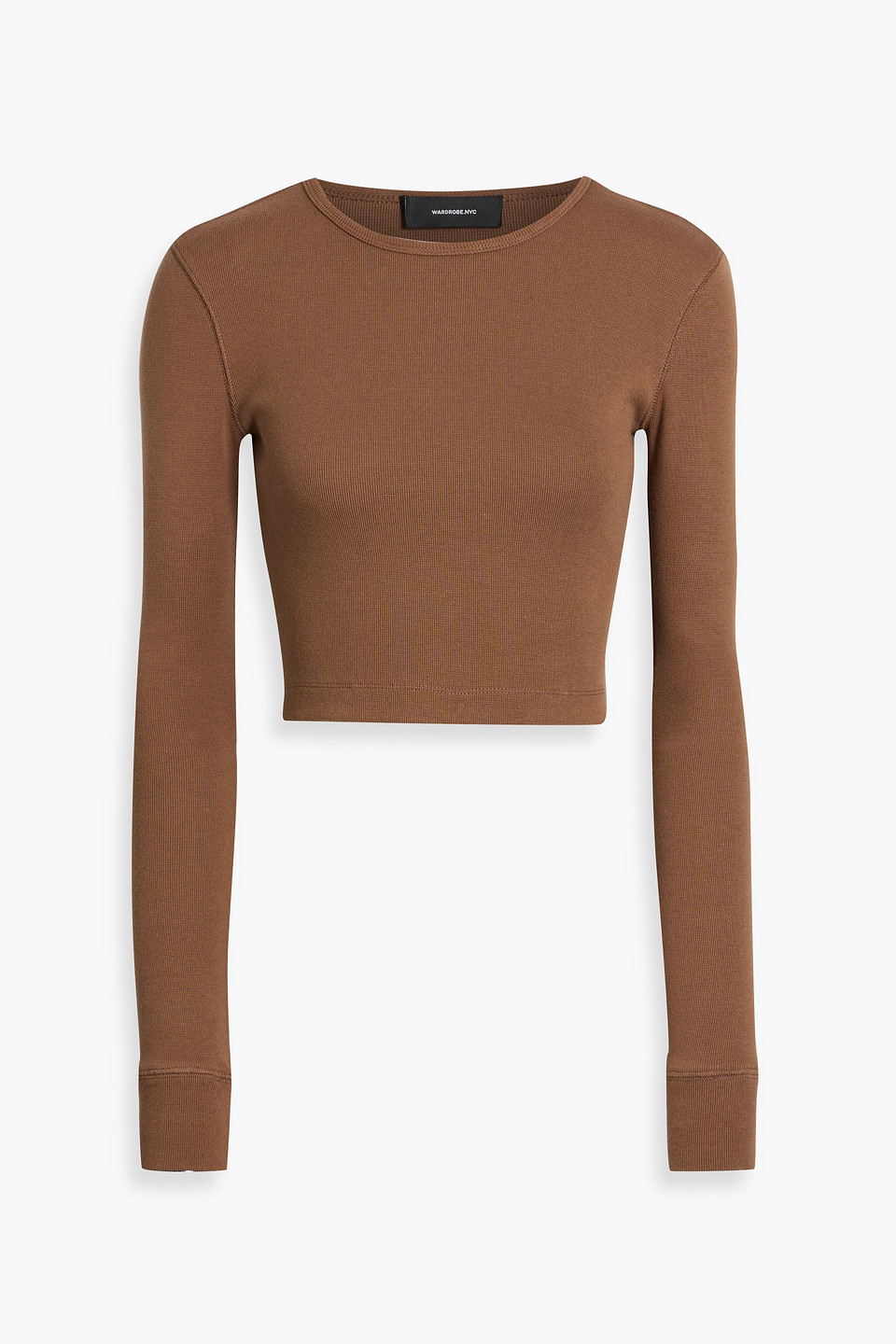 Wardrobe.nyc Cropped Stretch-cotton Jersey Top In Brown