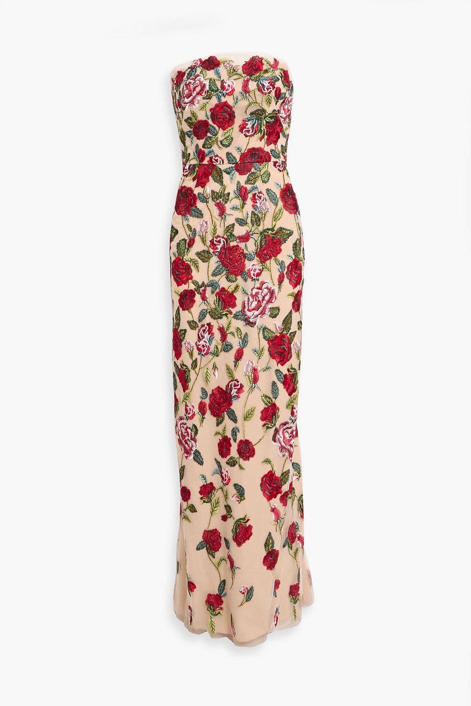 marchesa notte - strapless embroidered tulle gown - neutral - us 16
