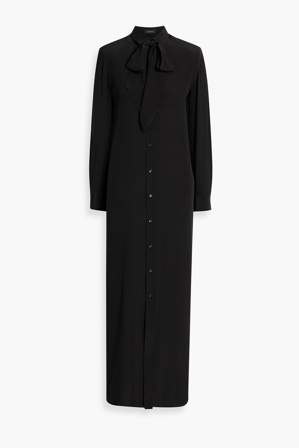 Wardrobe.nyc Pussy-bow Silk Crepe De Chine Maxi Shirt Dress In Black