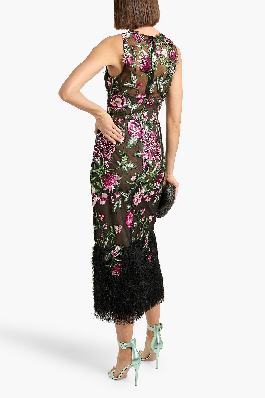 Marchesa Notte Embroidered Floral Midi Dress