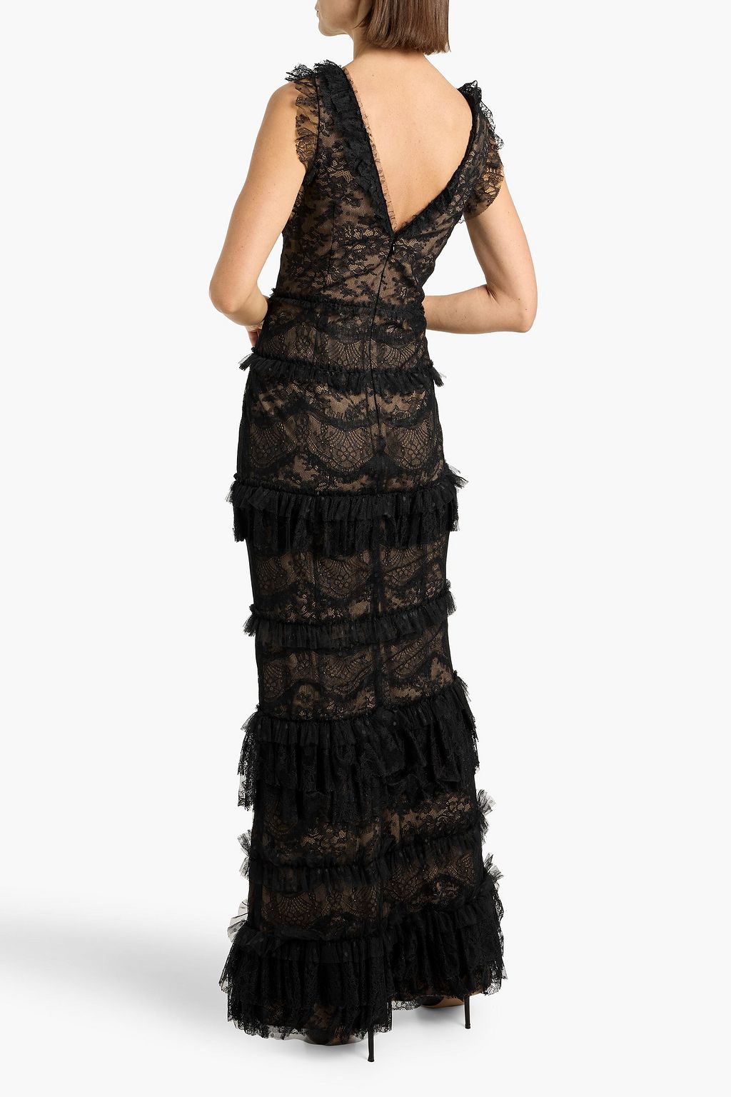 MARCHESA NOTTE Ruffled layered point d'esprit and corded lace gown | THE  OUTNET