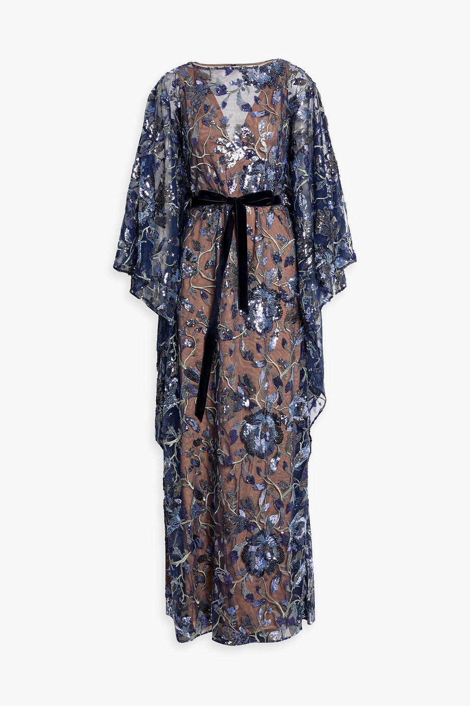 Marchesa Notte Embellished Tulle Gown In Blue