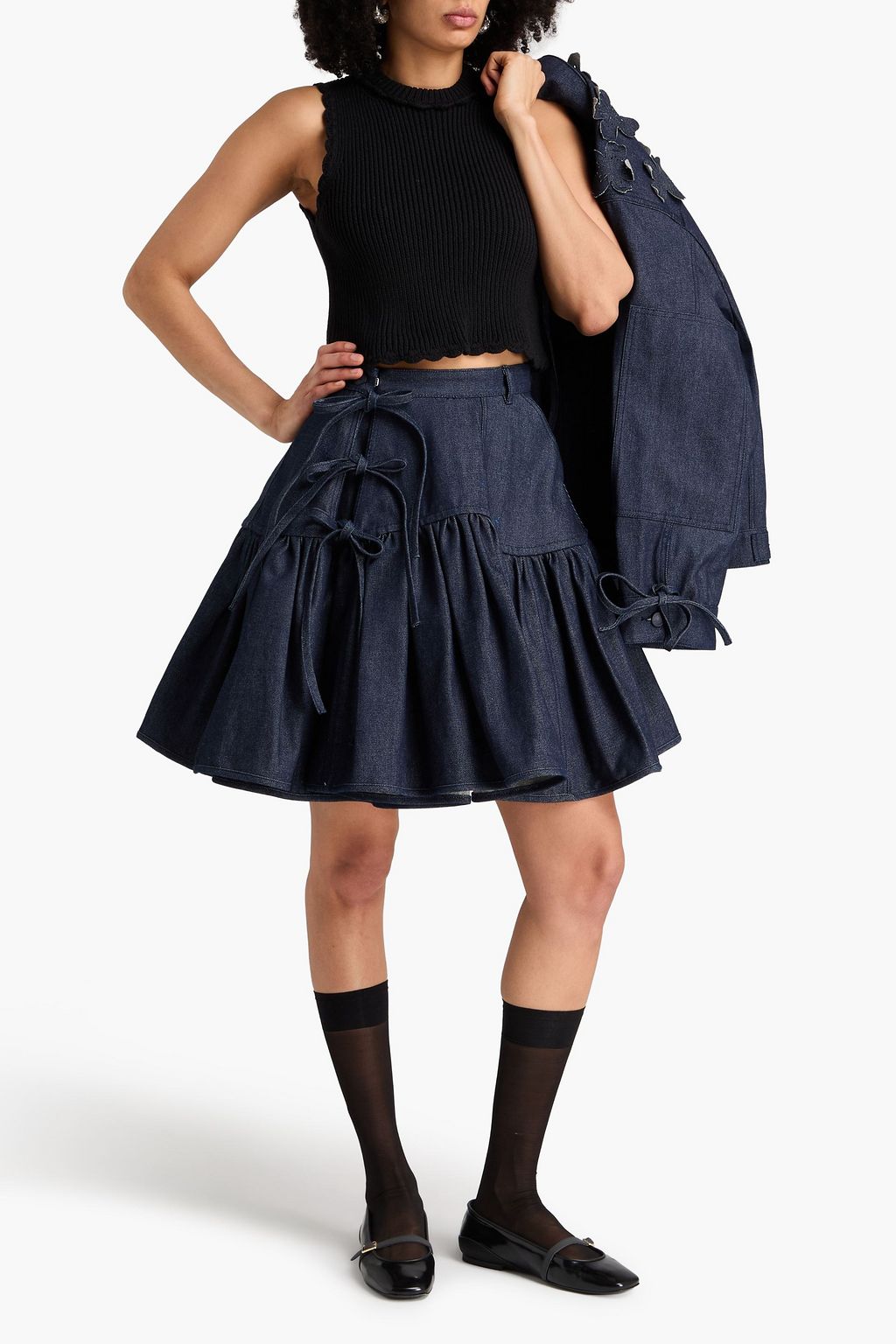 CECILIE BAHNSEN Oprah tie-detailed denim skirt | THE OUTNET