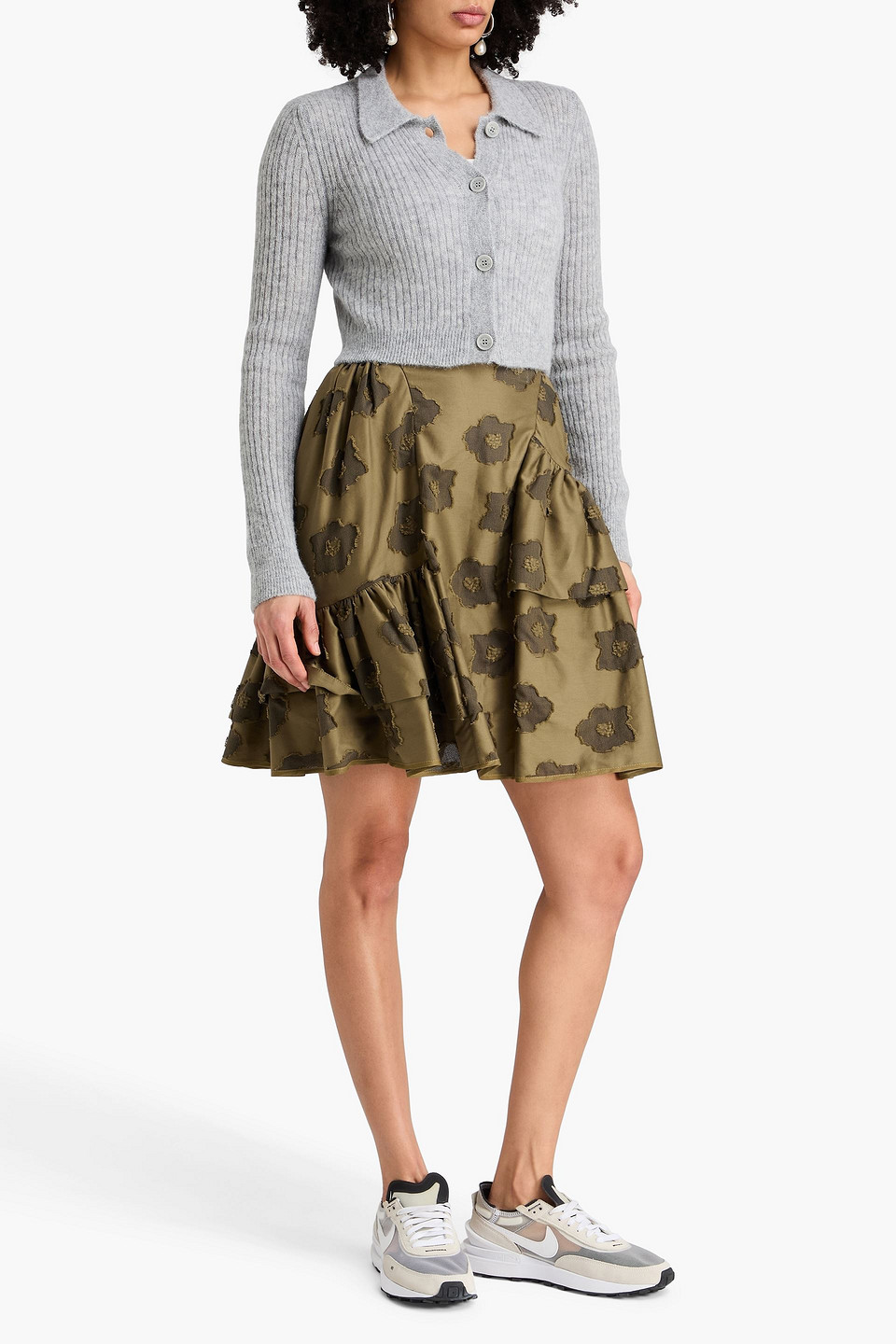  Cecilie Bahnsen - Cropped Pullover „odette“ Aus Rippstrick Mit Polokragen - Grau - L 