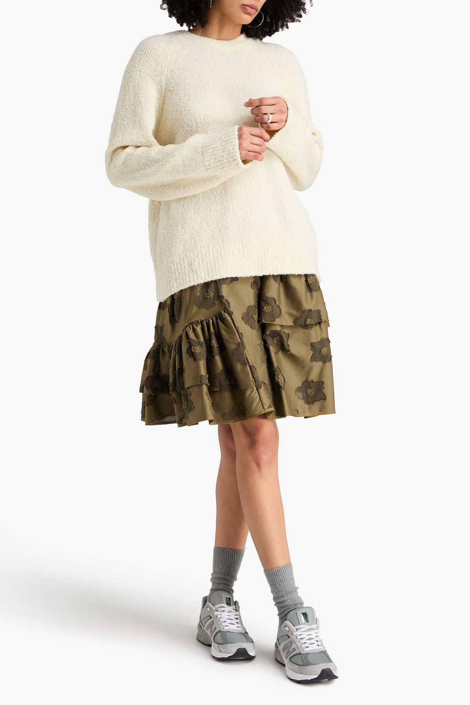  Cecilie Bahnsen - Pullover „odalis“ Aus Bouclé-strick Aus Einer Wollmischung Mit Bindedetail Hinten - Weiß - M 