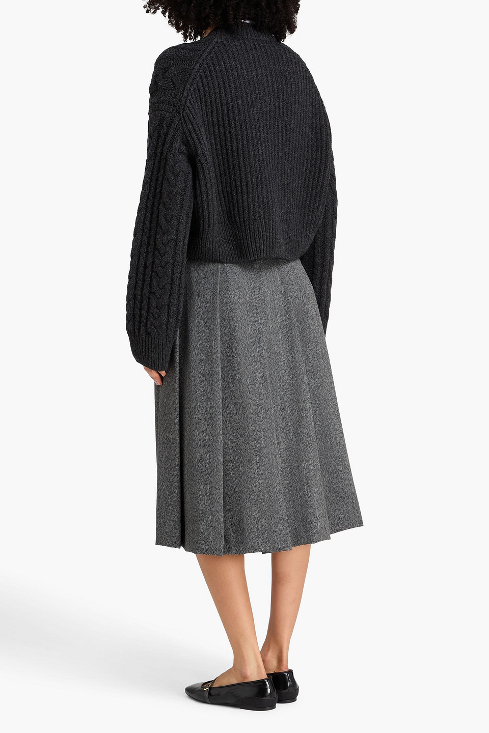  Cecilie Bahnsen - Cropped Pullover „vibeke“ Aus Merinowolle Mit Zopfstrickmuster - Grau - L 