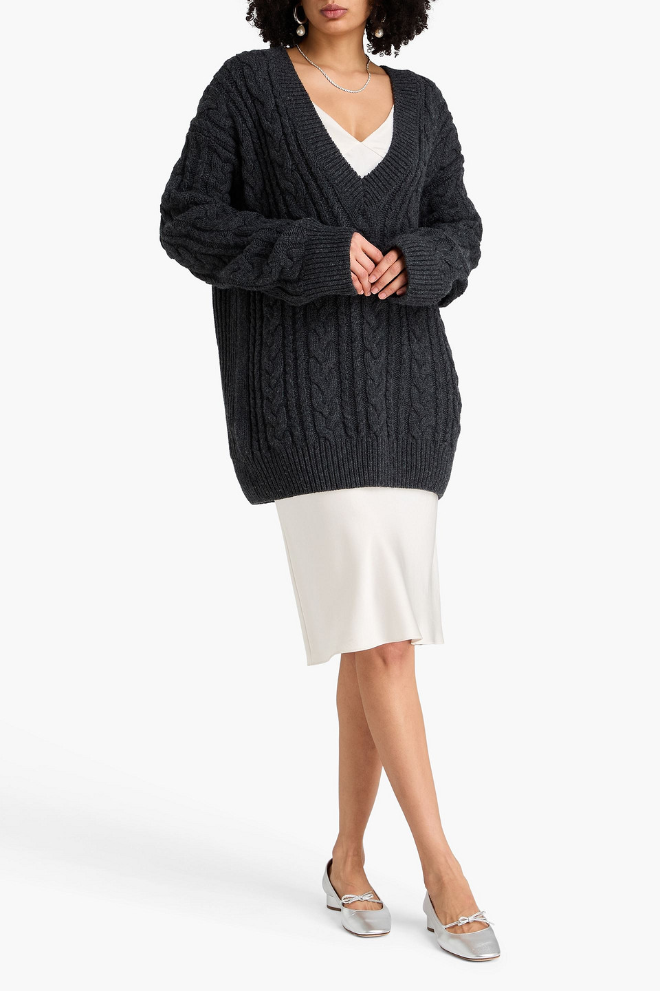  Cecilie Bahnsen - Pullover „alia“ Aus Merinowolle Mit Zopfstrickmuster - Grau - M 
