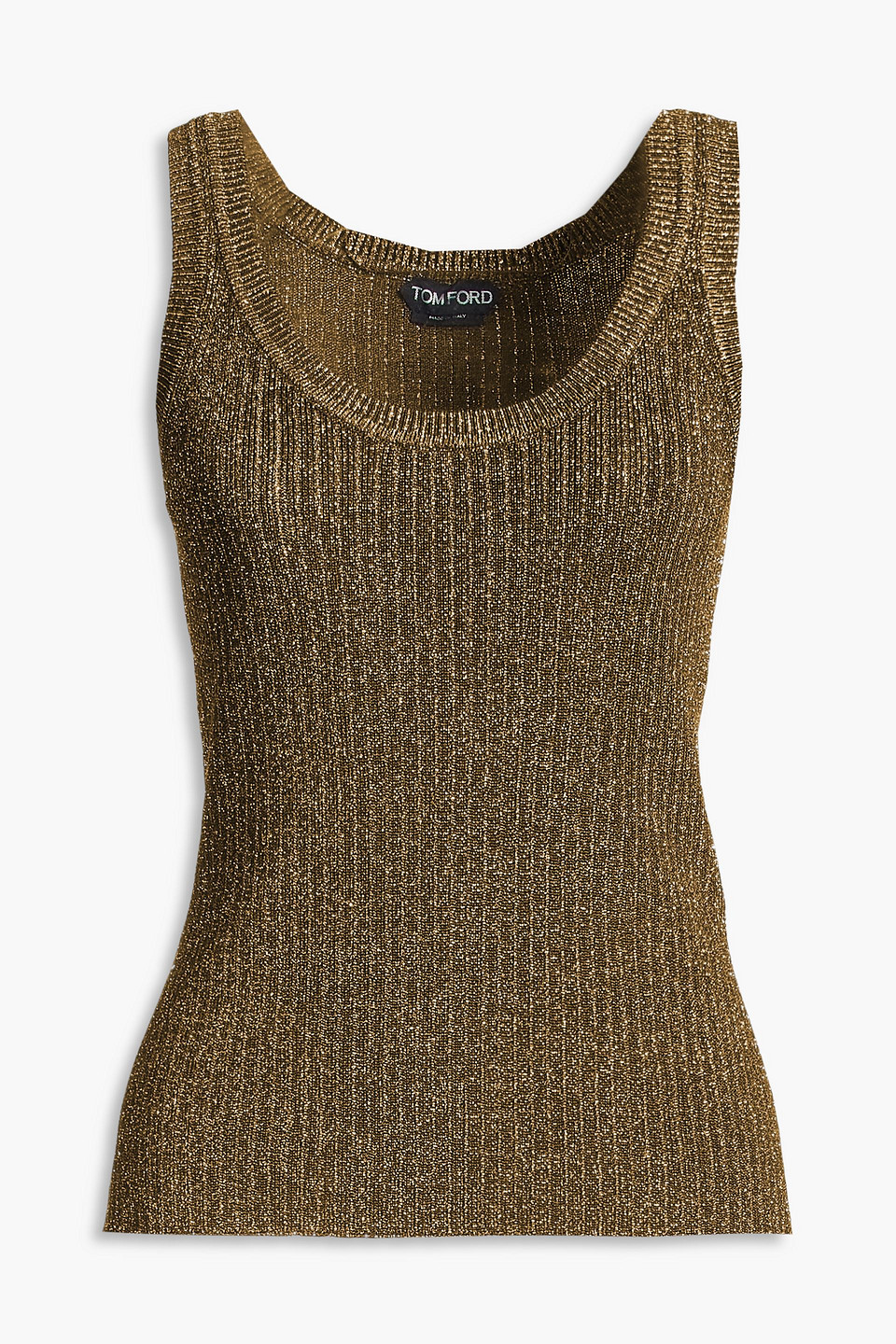 Tom Ford Metallic Ribbed-knit Tank In Brown