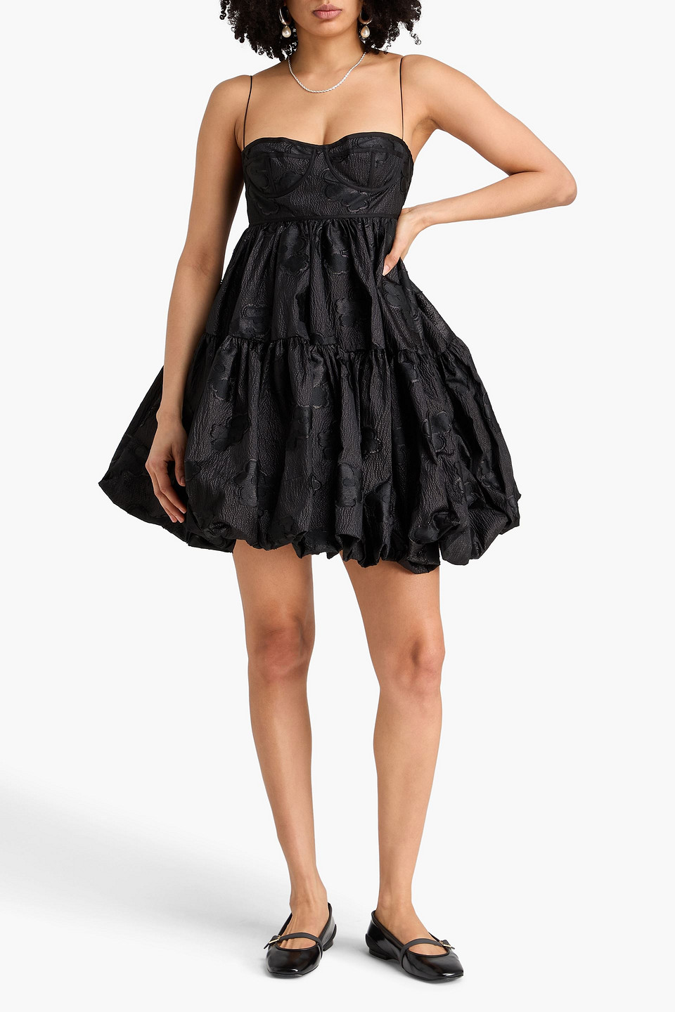  Cecilie Bahnsen - Trägerloses, Gestuftes Minikleid „osha“ Mit Fil Coupé In Metallic-optik - Schwarz - Uk 10 