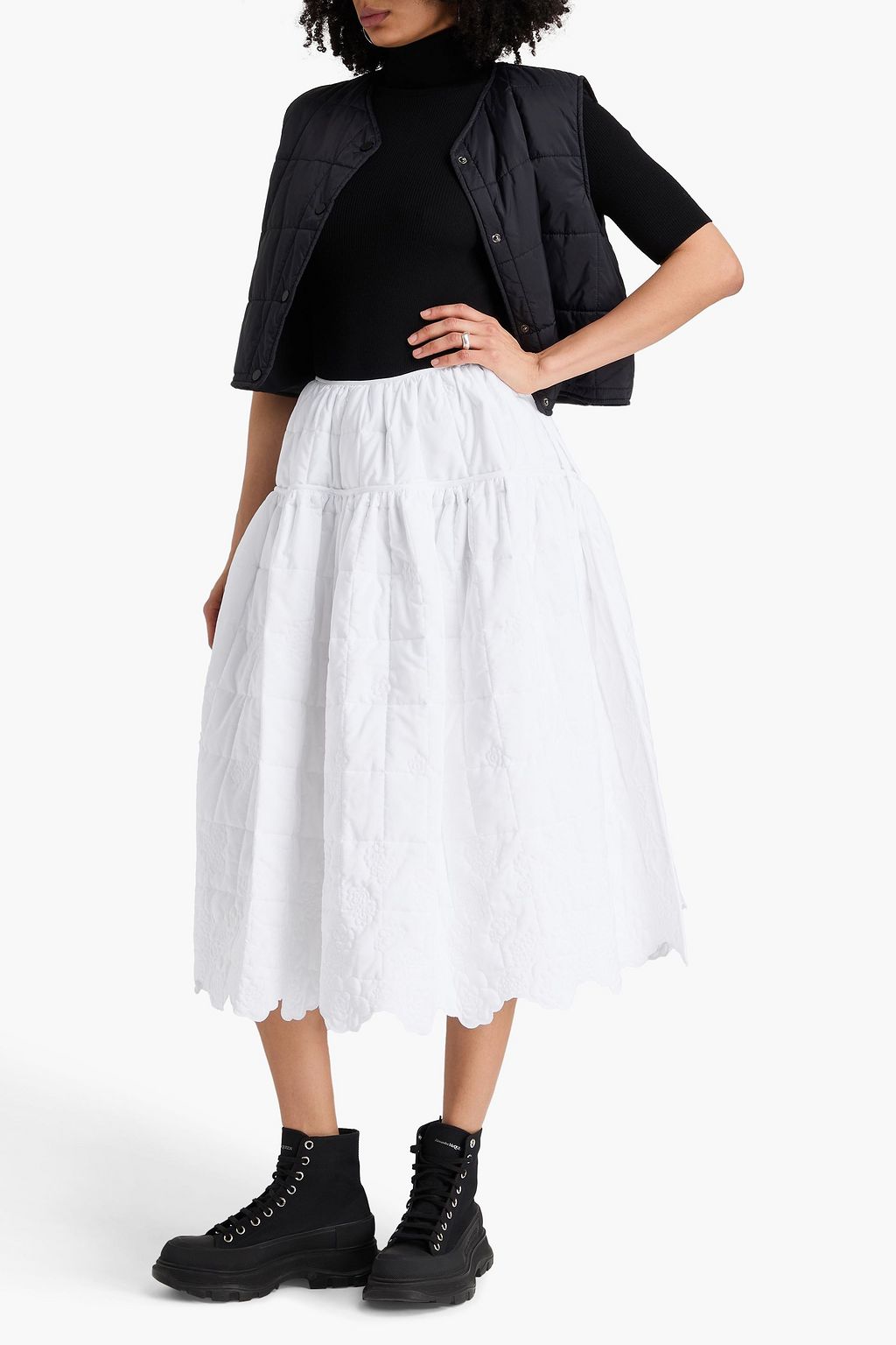 CECILIE BAHNSEN Rosie tiered cotton-blend jacquard midi skirt