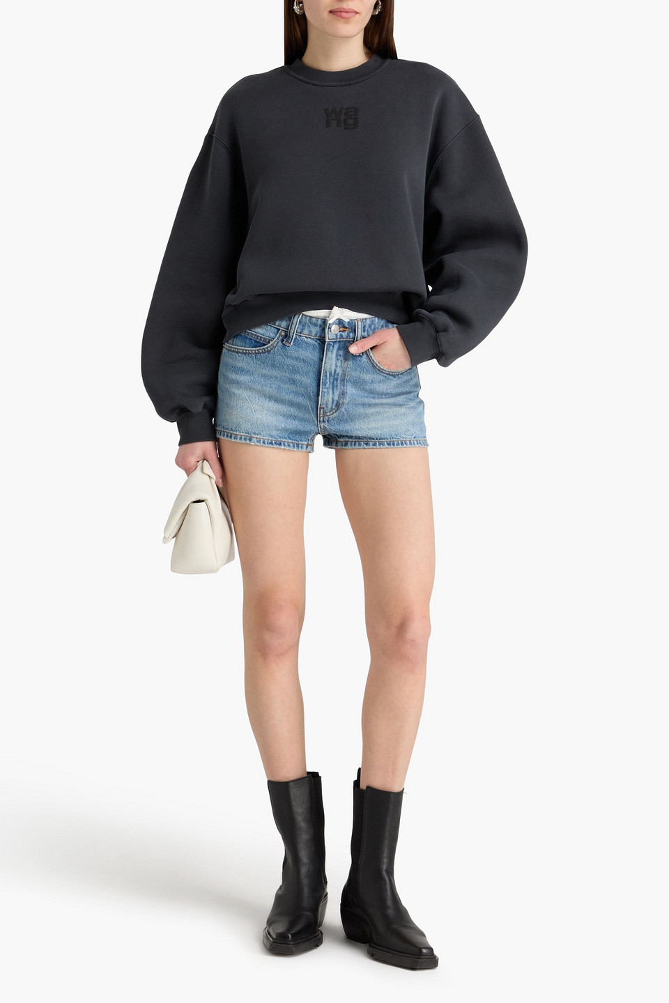  Alexanderwang.t - Essential Printed Cotton-blend Fleece Sweatshirt - Gray - Xxs 