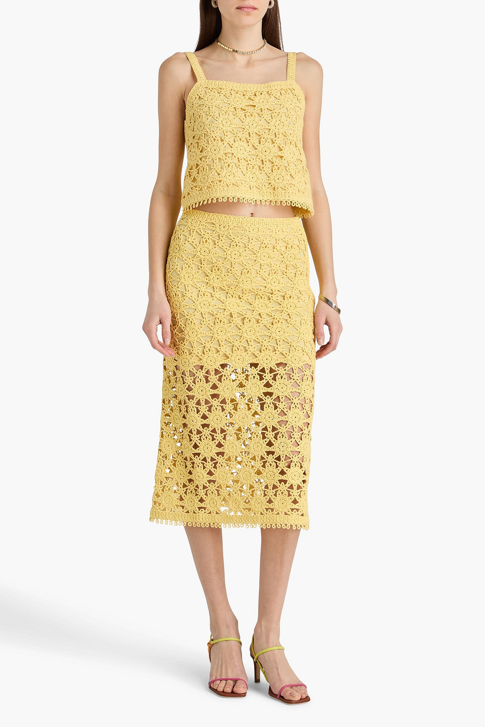  Maje - Crocheted Cotton Midi Skirt - Yellow - Fr 34 