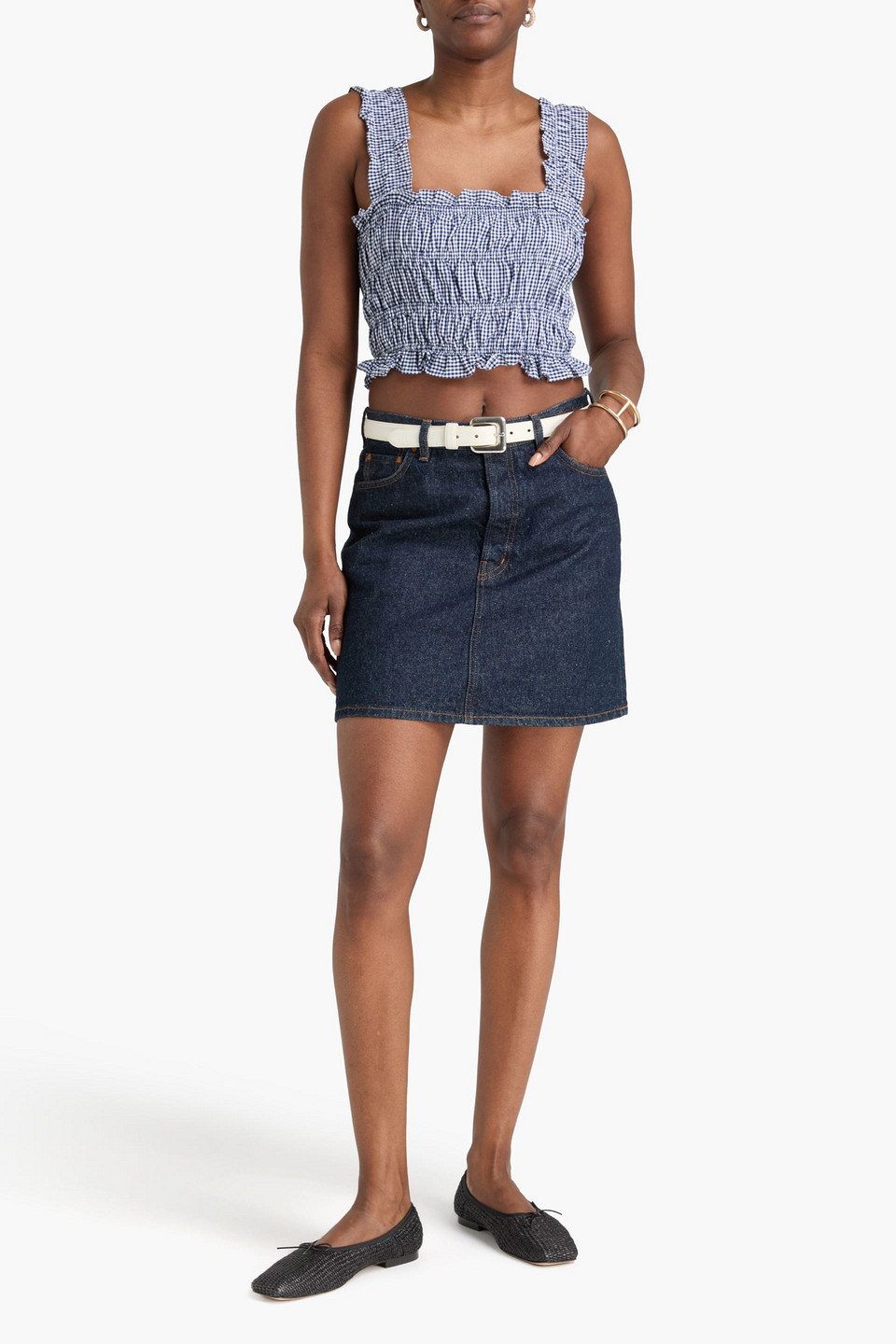  Maje - Cropped Gingham Cotton-poplin Top - Blue - 3 