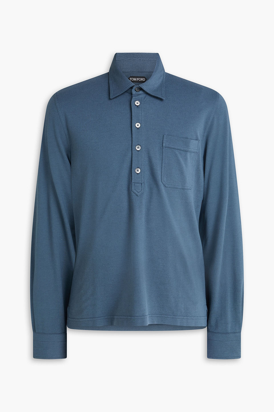 tom ford - cotton and silk-blend piqué polo shirt - blue - it 46