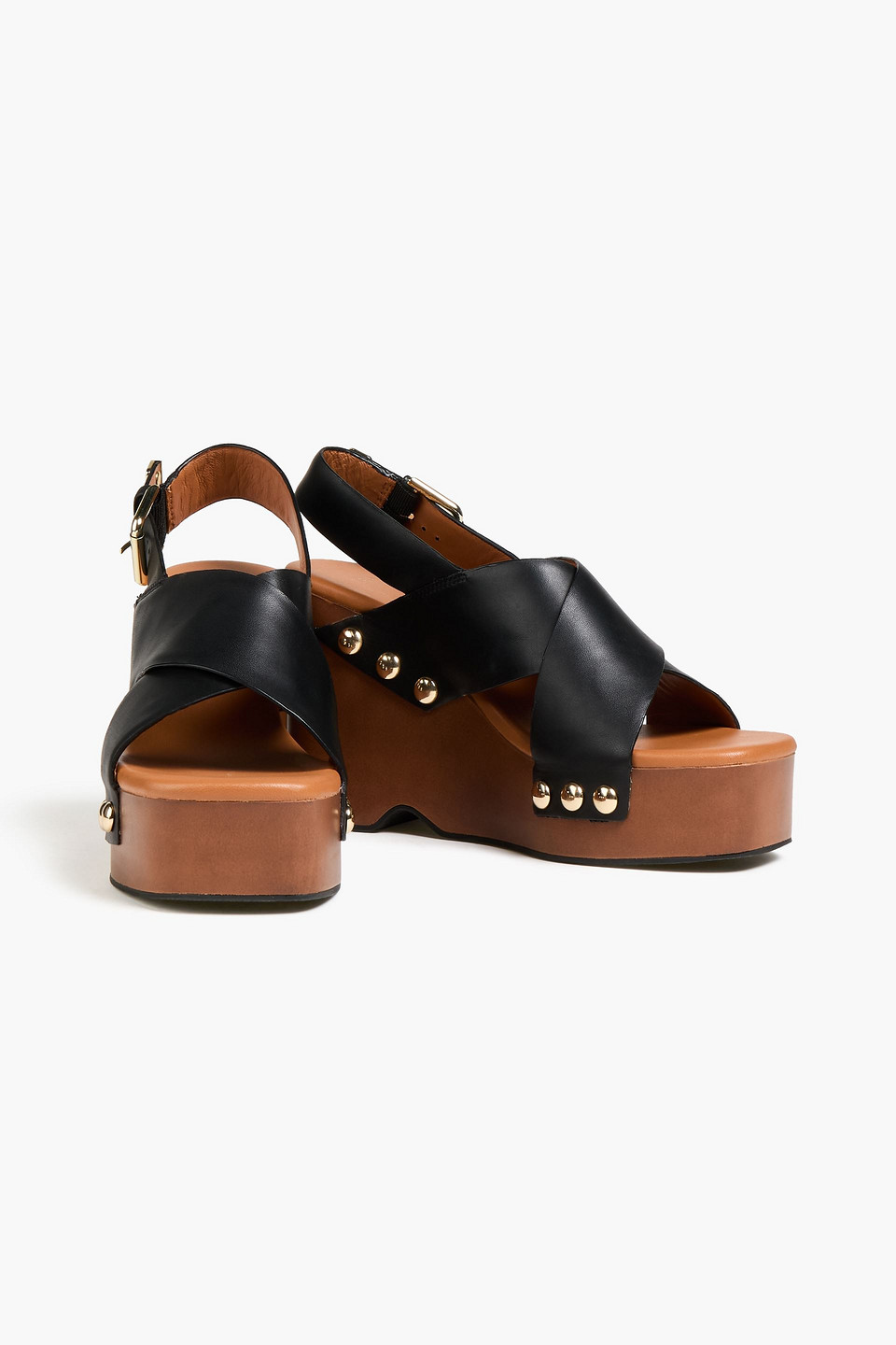  Maje - Embellished Leather Wedge Slingback Sandals - Schwarz - Eu 40 