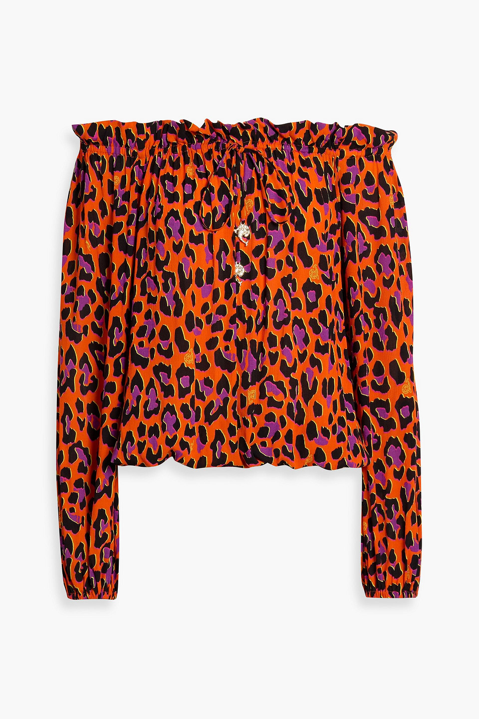 pucci - off-the-shoulder leopard-print georgette top - orange - it 40