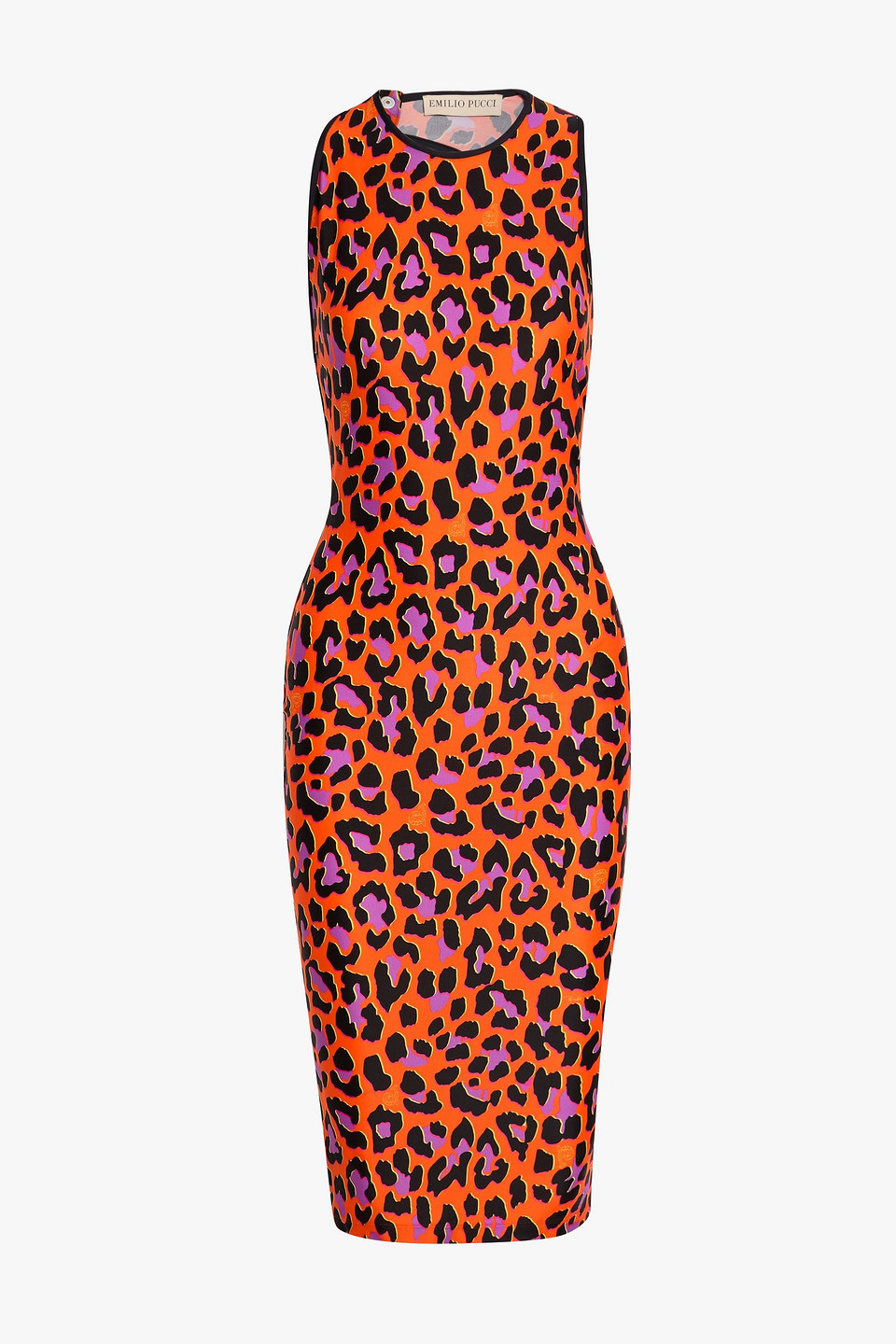 Pucci Cutout Leopard-print Stretch-jersey Midi Dress In Orange