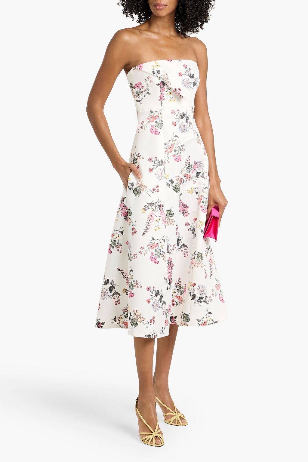 knee length dresses for ladies Green Faille Strapless A Line Midi Dress With 3D Rose main image 0