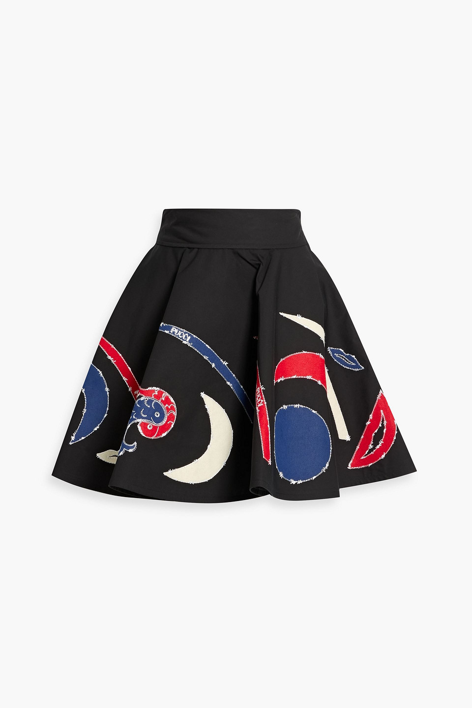 Pucci Flared Embroidered Cotton-poplin Mini Skirt In Black