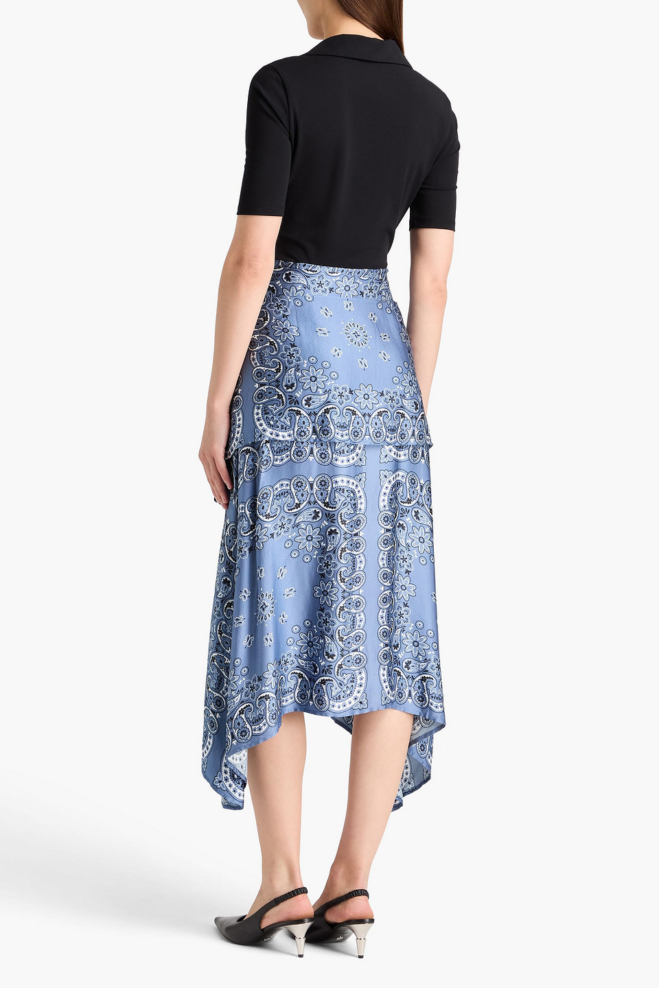  Maje - Midikleid Aus Stretch-baumwoll-jersey Und Glänzendem Twill Mit Paisley-print Und Drapierung - Blau - Fr 34 