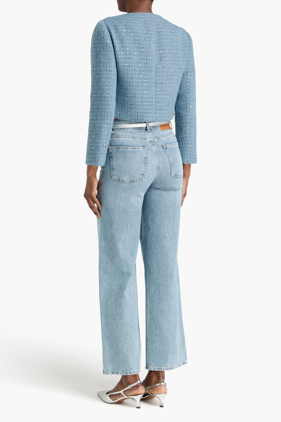  Maje - Cropped Jacke Aus Tweed Mit Verzierung - Blau - Fr 36 