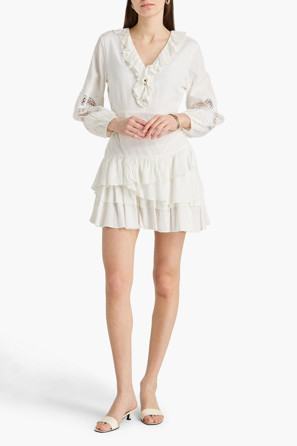 Maje - Minikleid Aus Webstoff Mit Rüschen - Weiß - Fr 36 