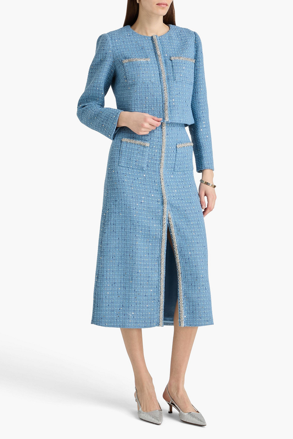  Maje - Crystal-embellished Tweed Midi Skirt - Blue - Fr 34 
