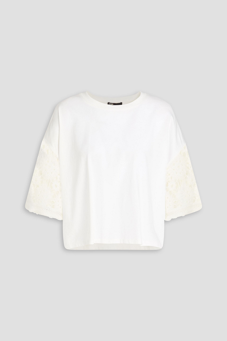 Maje Crocheted Lace And Cotton-jersey T-shirt In White