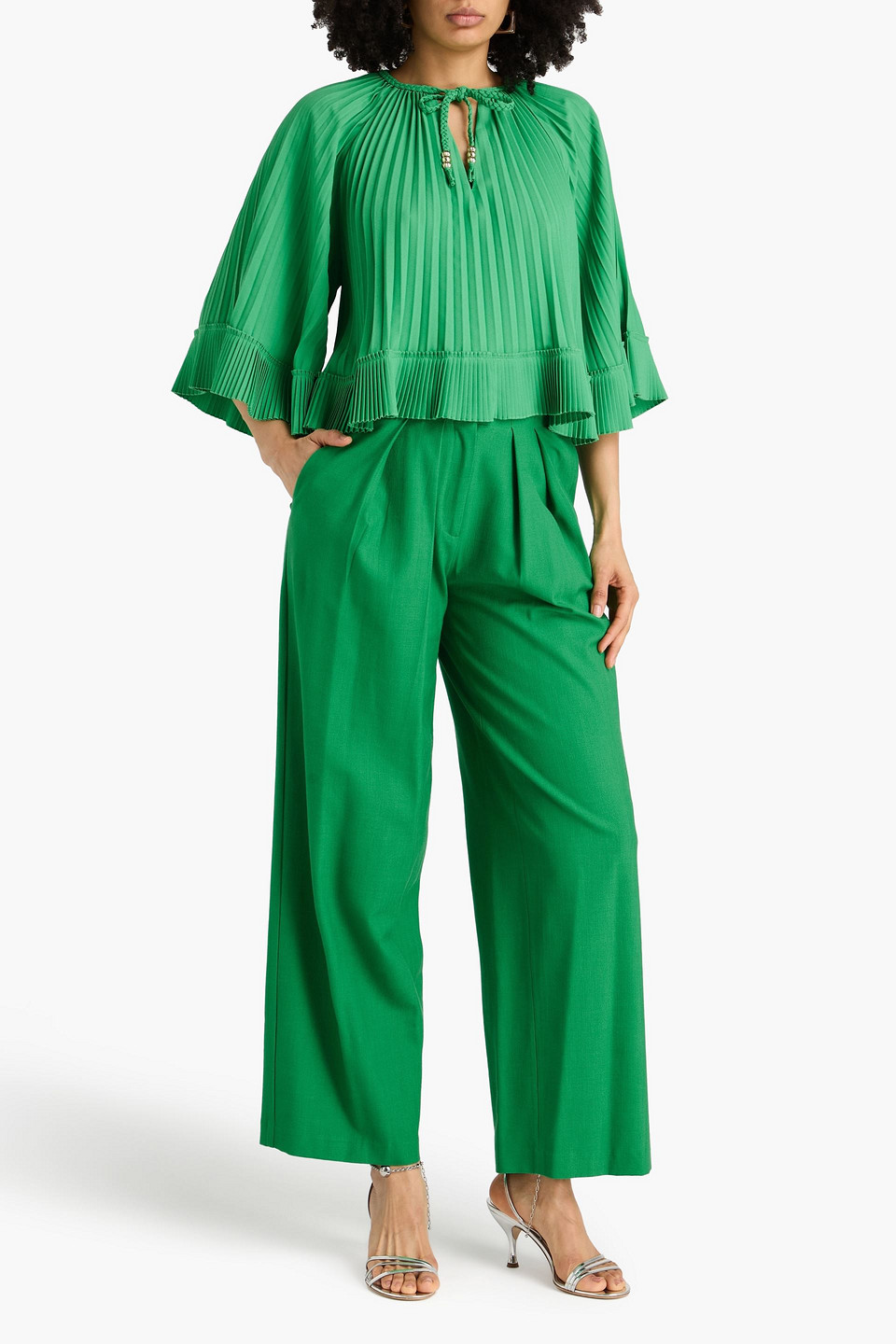  Maje - Pleated Crepe Blouse - Green - 0 