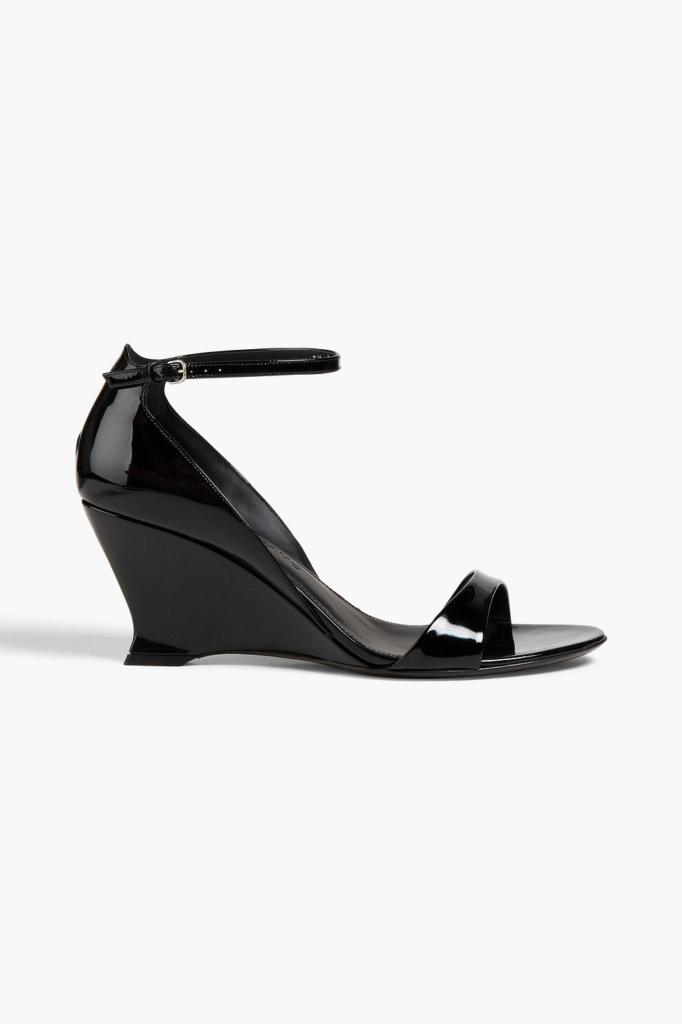 Ferragamo Vidette 70 Patent Leather Wedge Sandals In Black