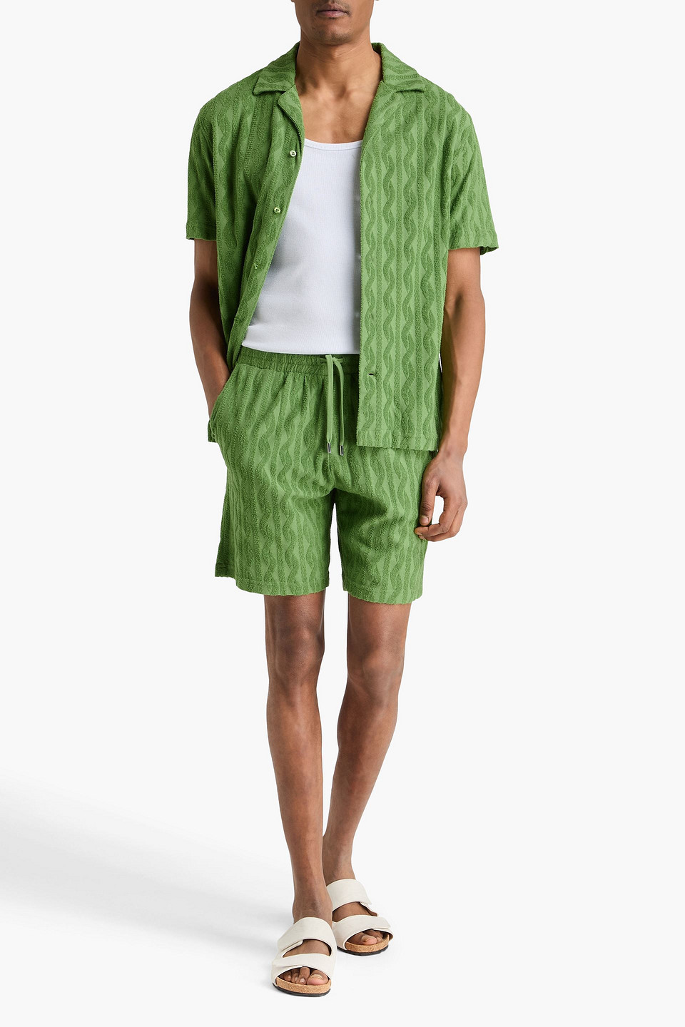  Frescobol Carioca - Augusto Cotton, Lyocell And Linen-blend Terry-jacquard Drawstring Shorts - Green - S 