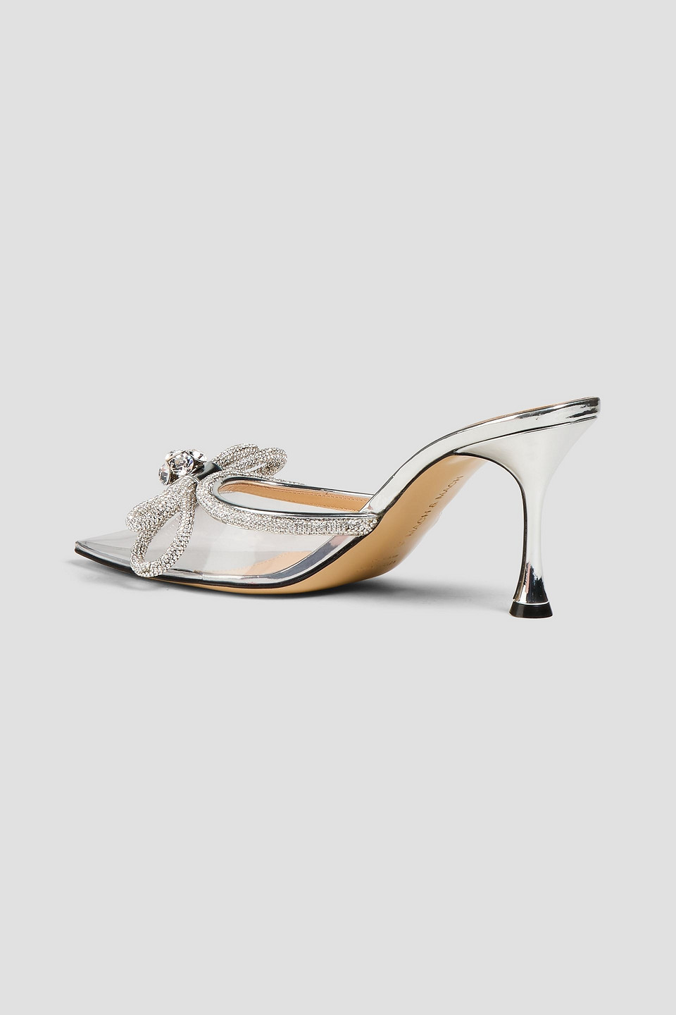  Mach & Mach - Mules „double Bow“ Aus Verspiegeltem Leder Und Pvc Mit Kristallverzierung - Weiß - Eu 38.5 