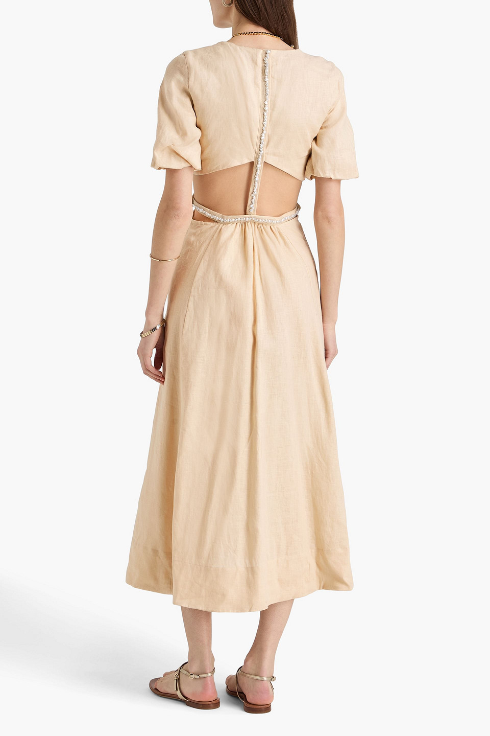  Maje - Midikleid Aus Leinen Mit Cut-outs Und Zierperlen - Neutral - Fr 34 