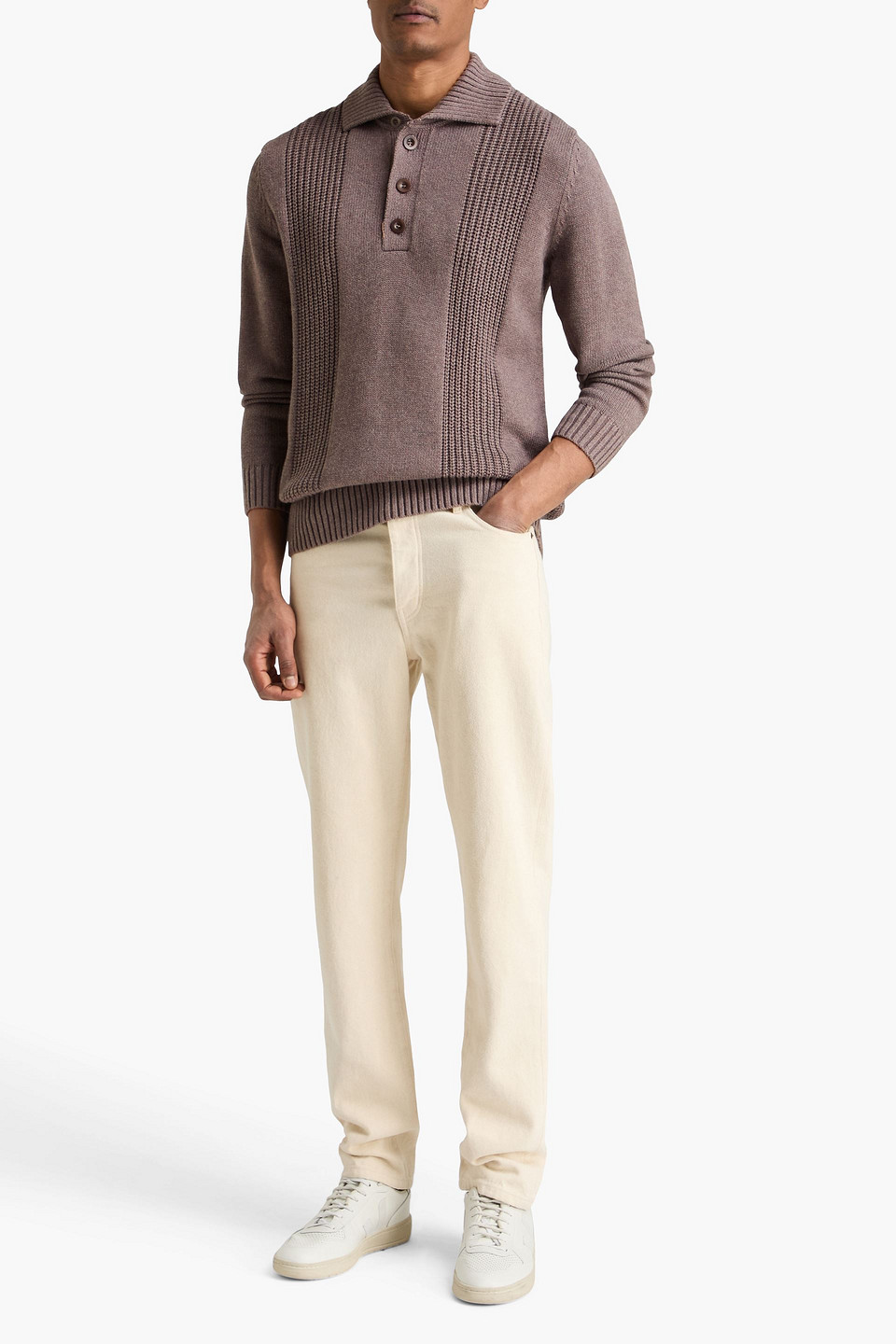  Frescobol Carioca - Pullover „romano“ Aus Einer Baumwoll-kaschmirmischung Mit Polokragen - Neutral - S 
